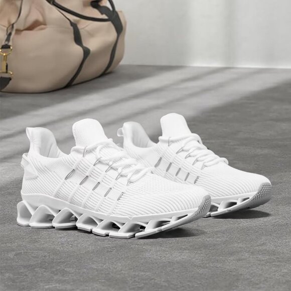 Men's White Non Slip Lightweight Workout Breathable Mesh Fashion Sneakers - Picture 3 of 7